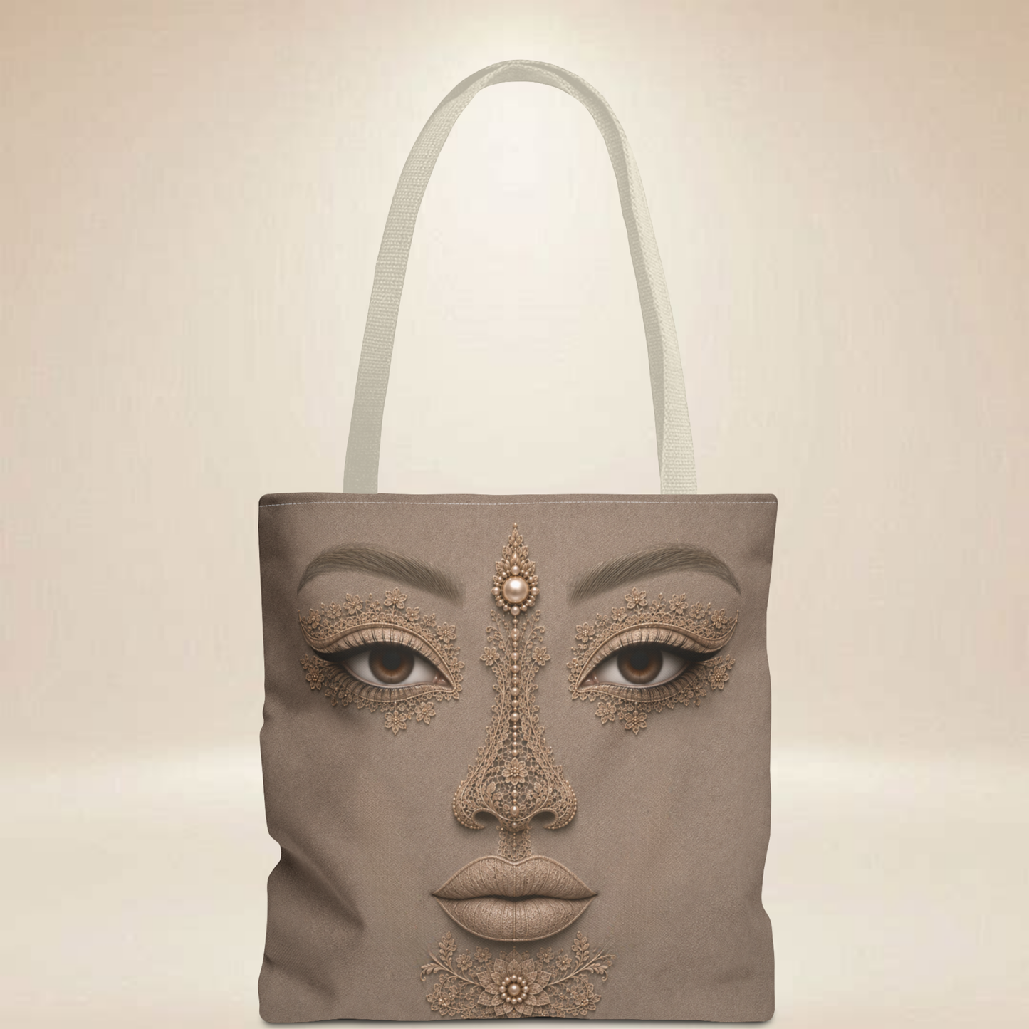 Lace Inspired Face Tote Bag | Double-Sided Art Tote