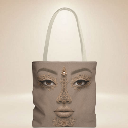 Lace Inspired Face Tote Bag | Double-Sided Art Tote