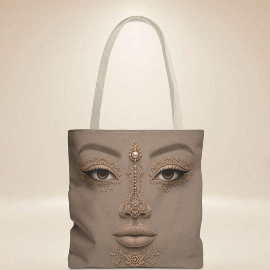 Lace Inspired Face Tote Bag | Double-Sided Art Tote