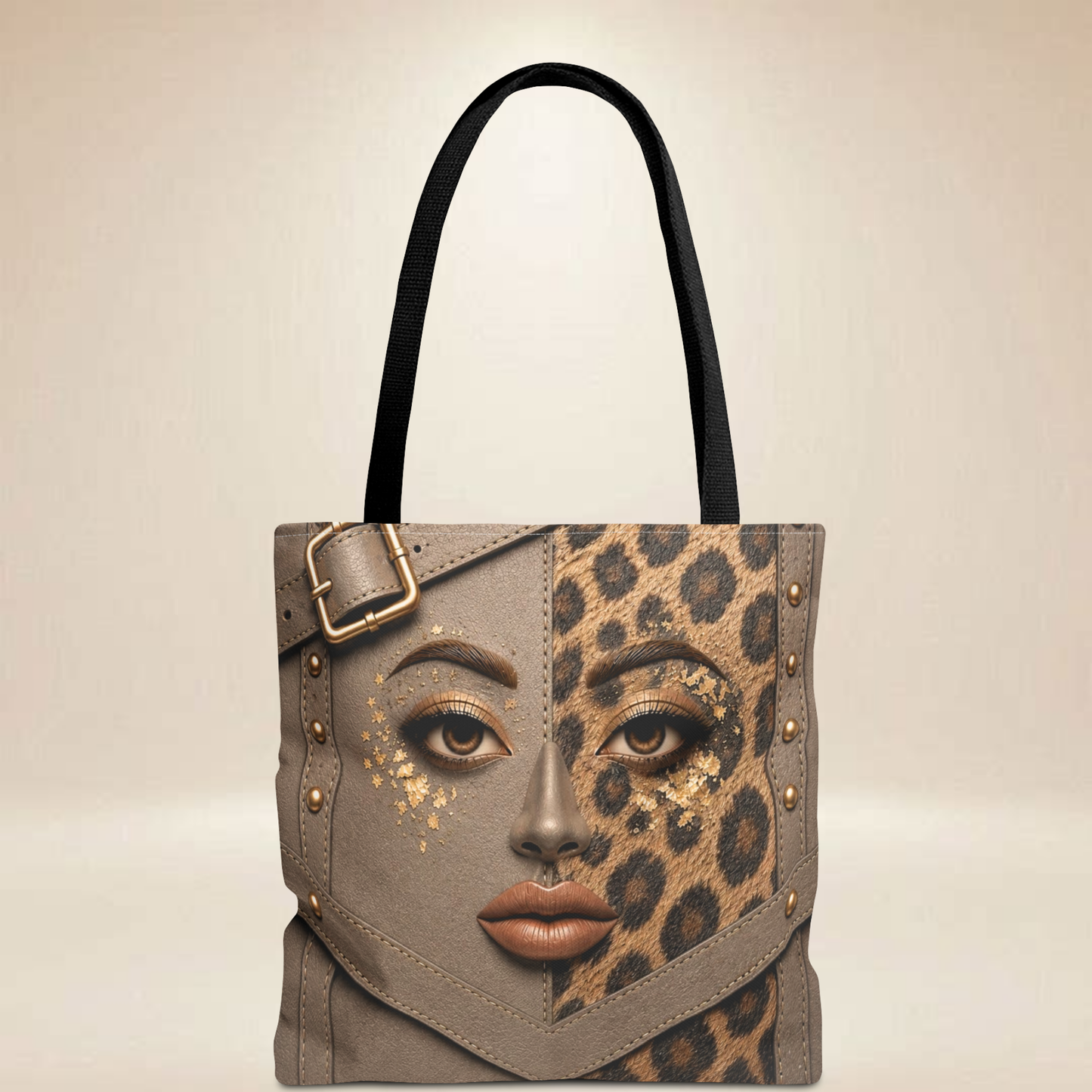 Leopard Print Face Tote Bag | Double-Sided Art Tote