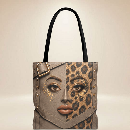 Leopard Print Face Tote Bag | Double-Sided Art Tote