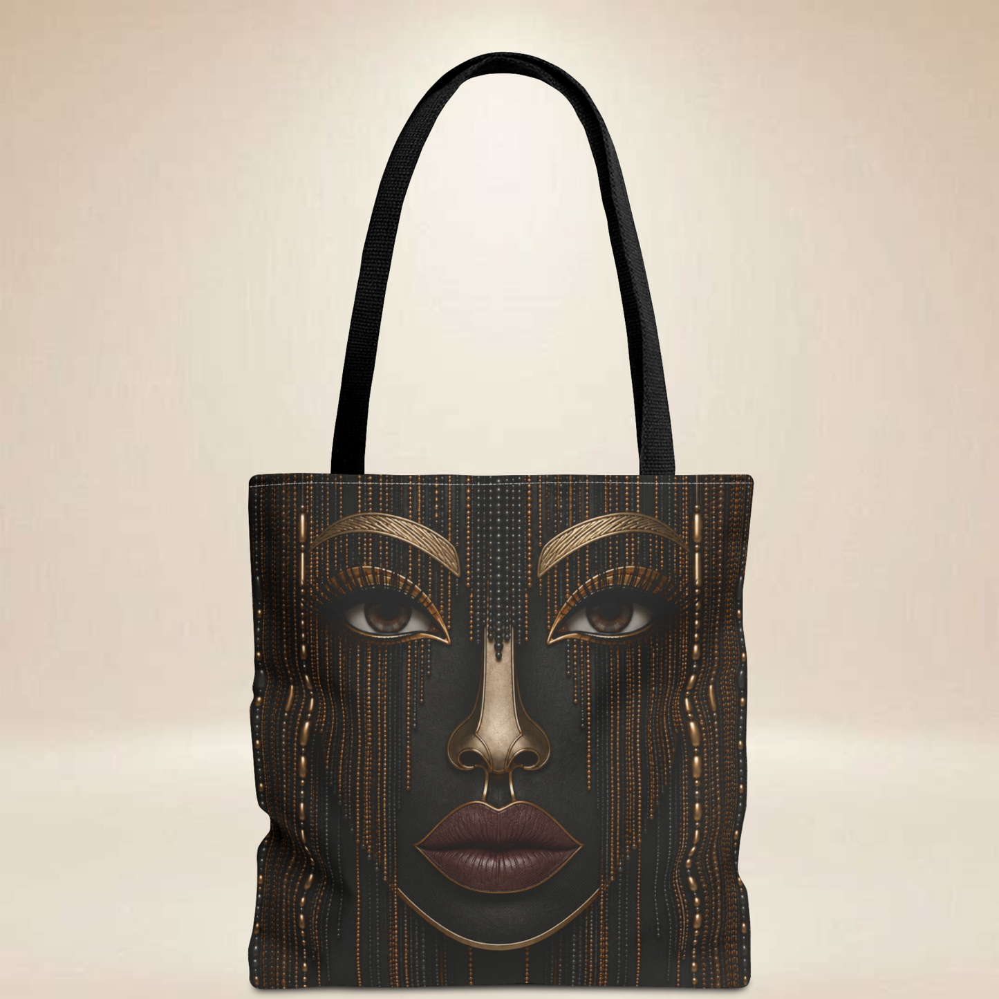 Beaded Face Tote Bag | Double-Sided Glam Art Tote