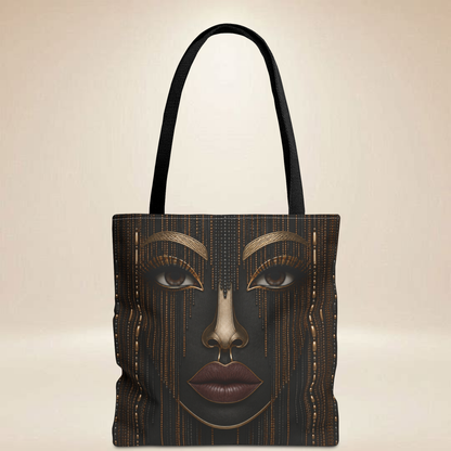 Beaded Face Tote Bag | Double-Sided Glam Art Tote