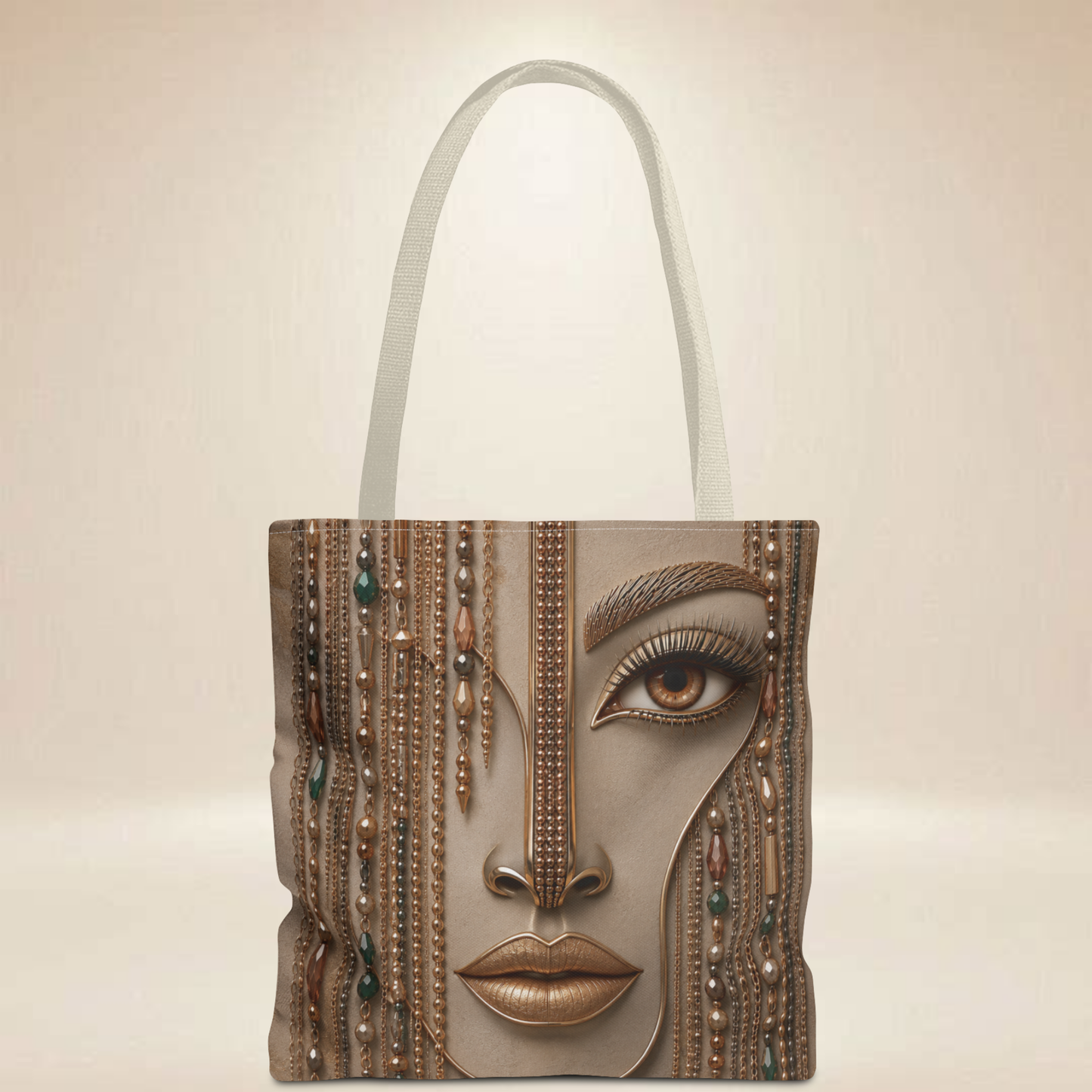 Beaded Portrait Tote Bag | Double-Sided Glam Art Tote
