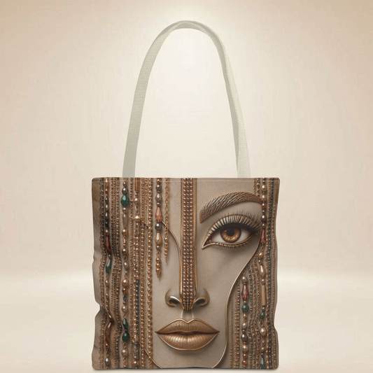 Beaded Portrait Tote Bag | Double-Sided Glam Art Tote