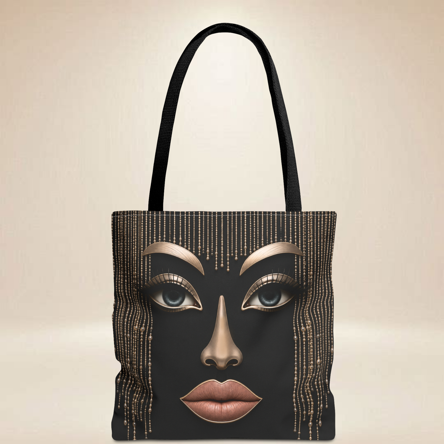 Glam Face Tote Bag | Double-Sided Metallic Art Tote