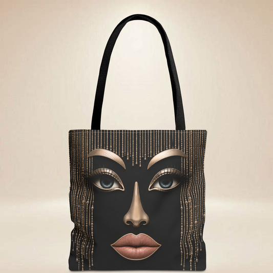 Glam Face Tote Bag | Double-Sided Metallic Art Tote
