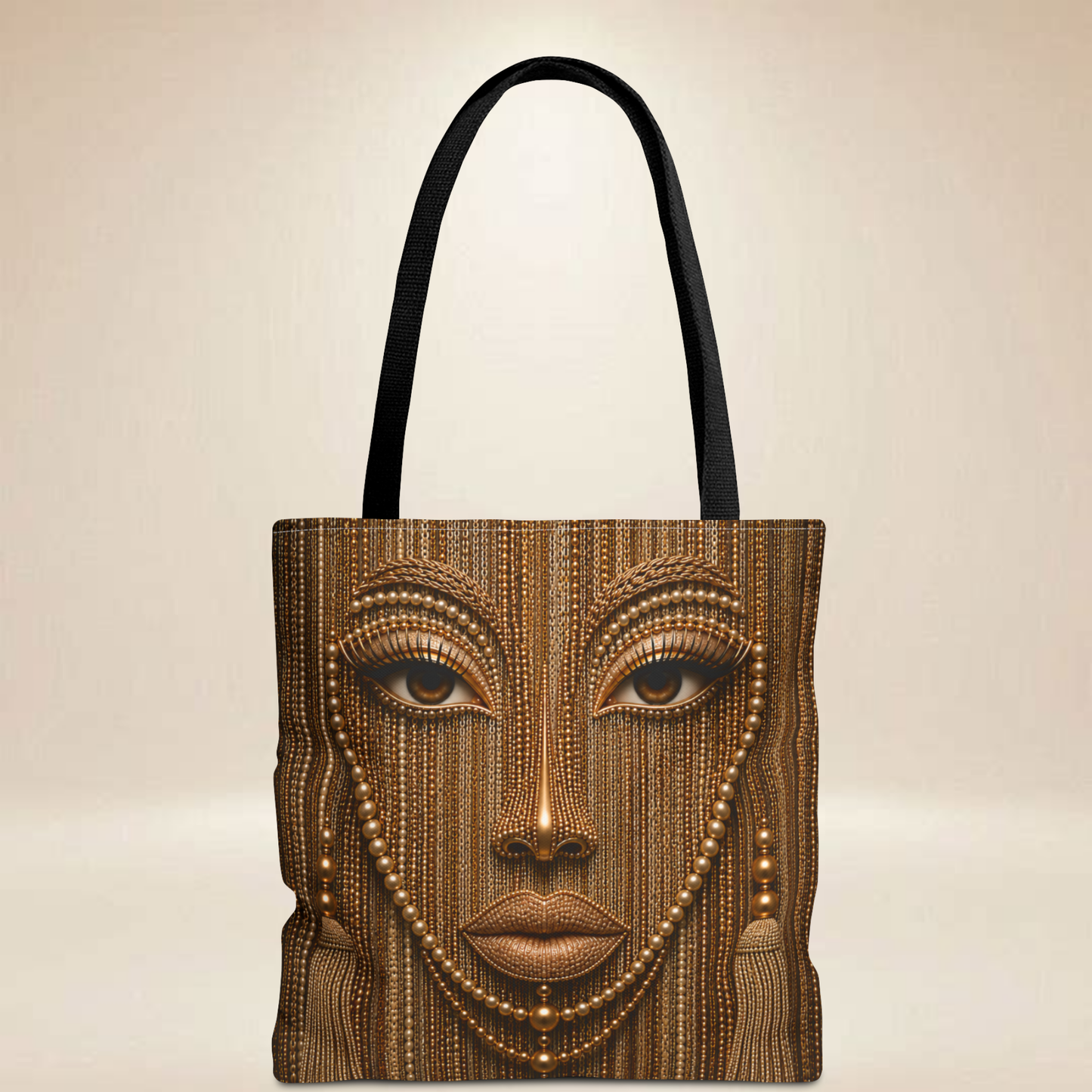 Beaded Face Tote Bag | Double-Sided Glam Art Tote