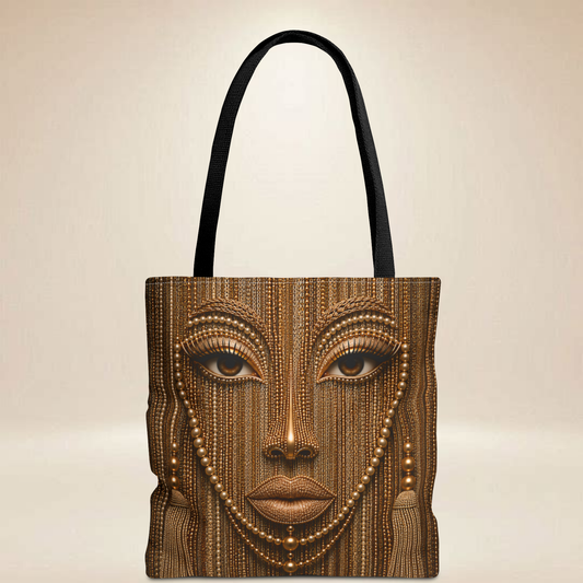 Beaded Face Tote Bag | Double-Sided Glam Art Tote