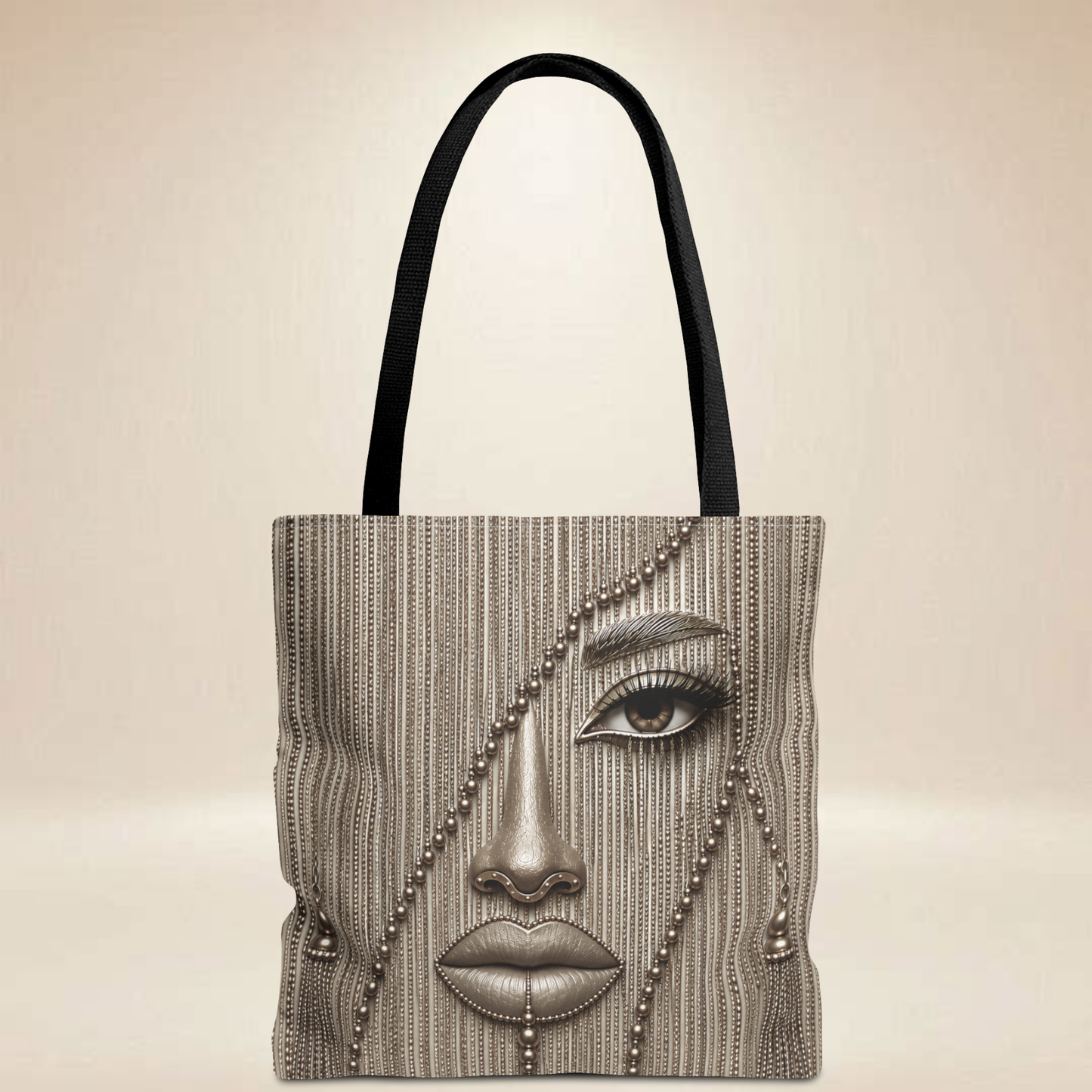 Beaded Fringe Portrait Tote Bag — Boho Chic Statement Beach & Market Tote