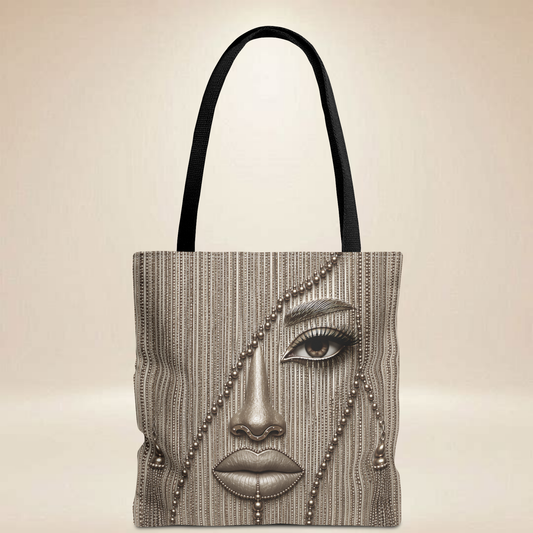 Beaded Fringe Portrait Tote Bag — Double-Sided Metallic Portrait Tote