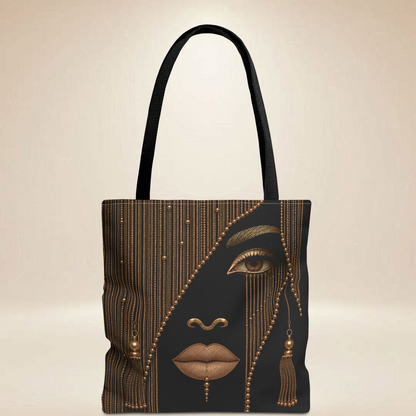 Beaded Face Tote Bag | Double-Sided Metallic Art Tote