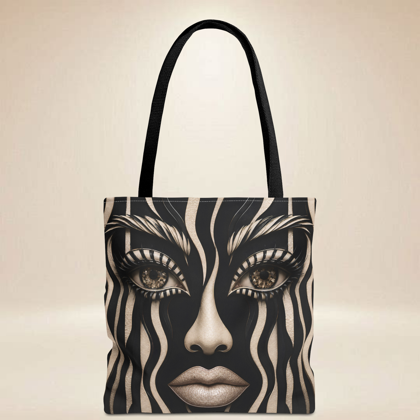 Striking Black & Beige Face and Corset | Double-Sided Art Tote