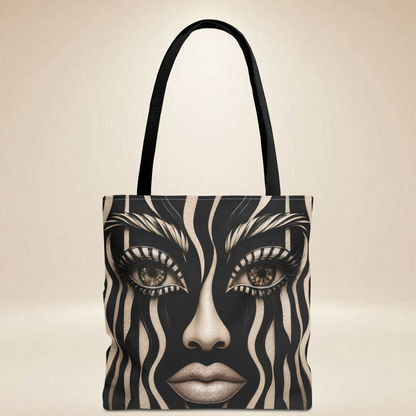Striking Black & Beige Face and Corset | Double-Sided Art Tote
