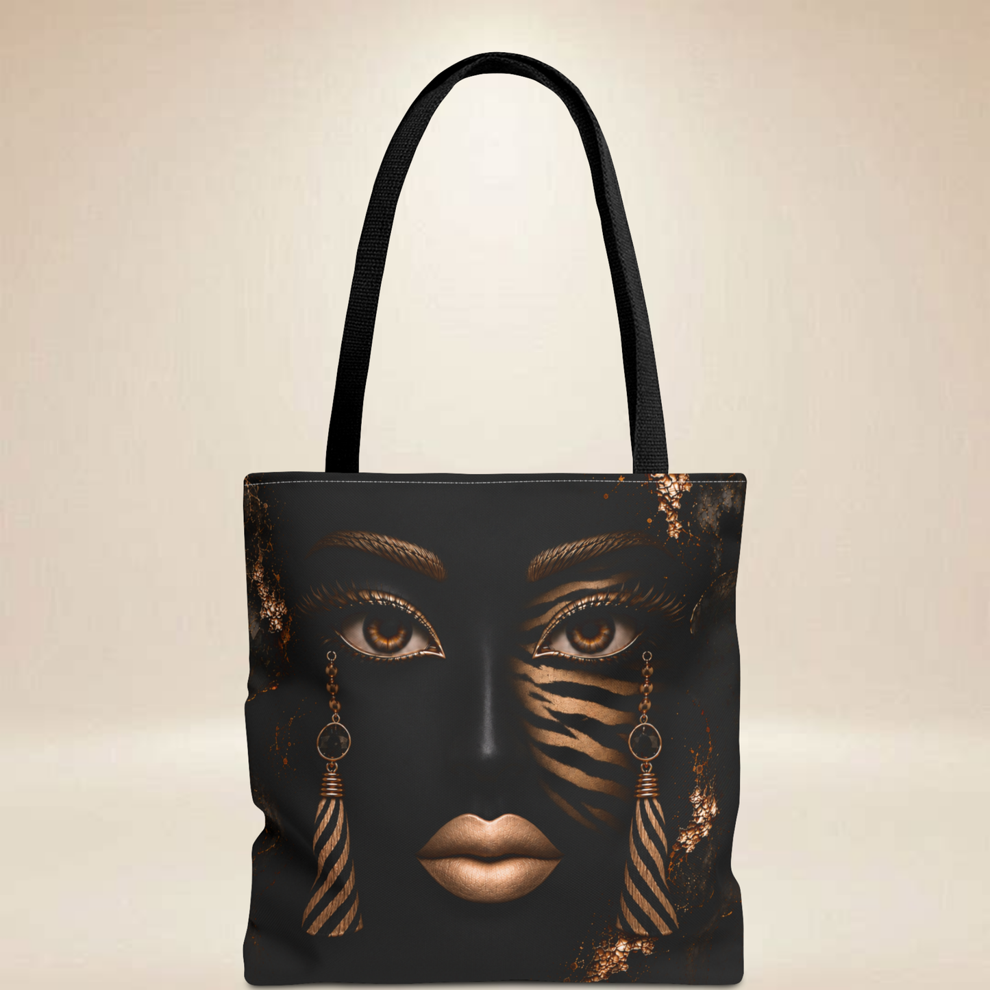 Black Gold Face Tote Bag  | Double-Sided Abstract Portrait Tote