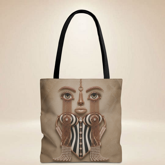 Corset Face and Moon Tote Bag | Double-Sided Tote Bag