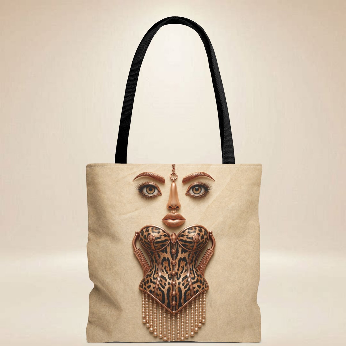Leopard Corset Face Tote Bag | Double-Sided Portrait Tote