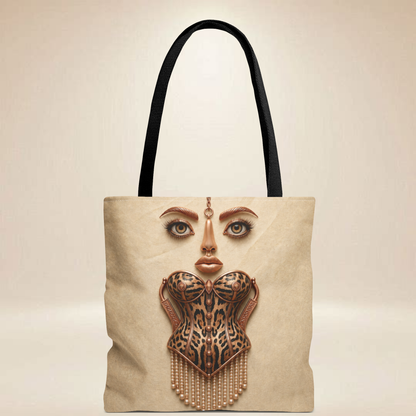 Leopard Corset Face Tote Bag | Double-Sided Portrait Tote