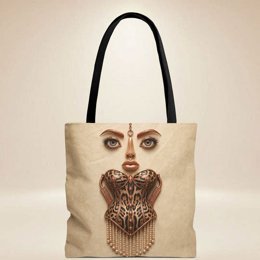 Leopard Corset Face Tote Bag | Double-Sided Portrait Tote