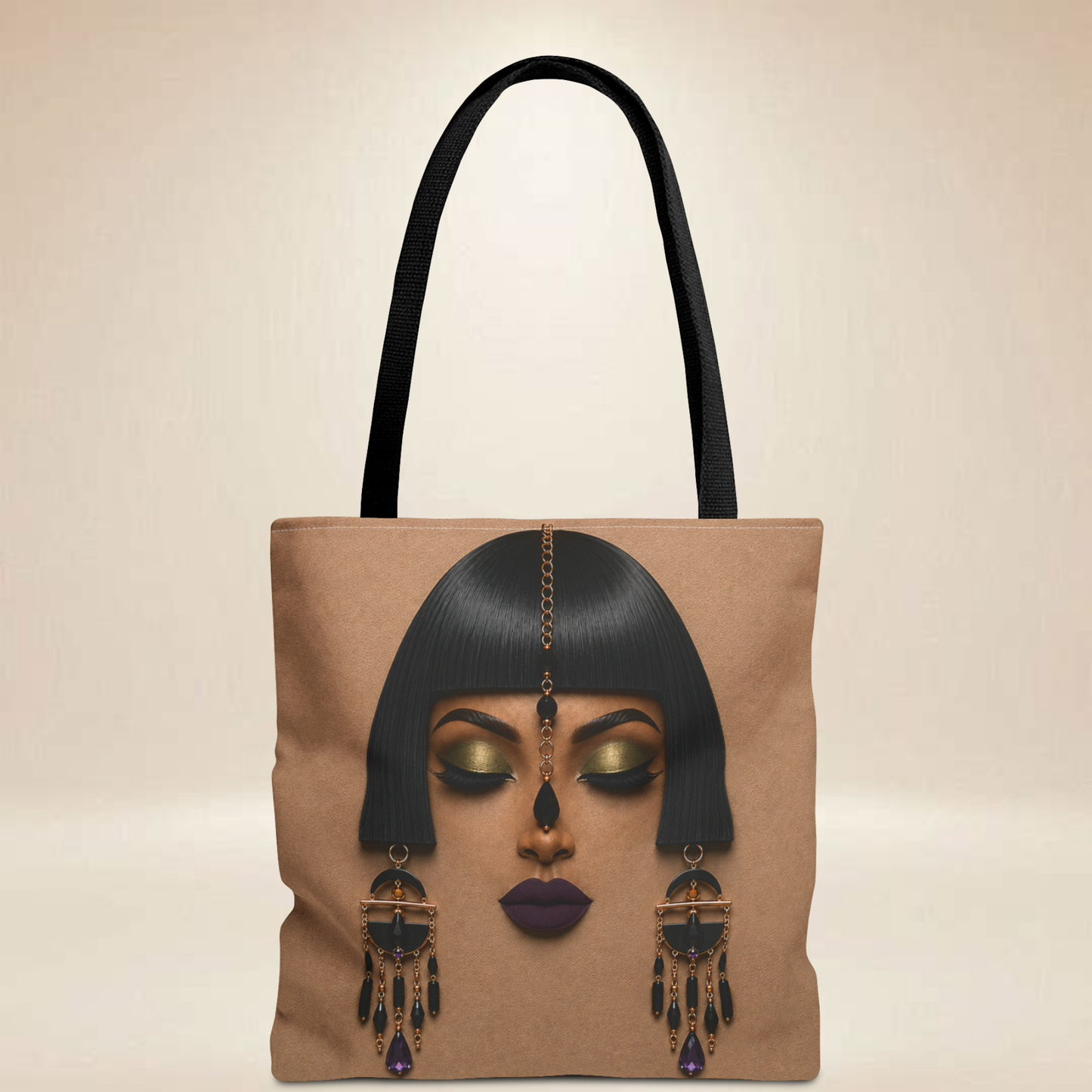 Black Bob Face Tote Bag | Double-Sided Portrait Tote