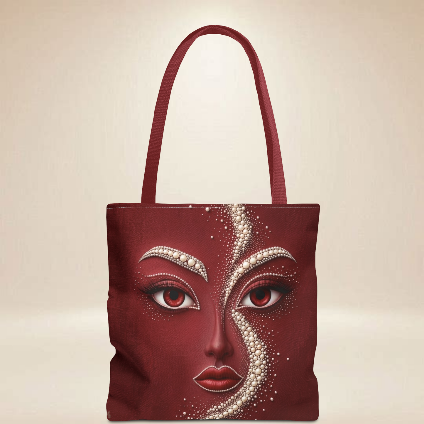 Red Pearl Face Tote Bag | Double-Sided Celestial Rose Tote