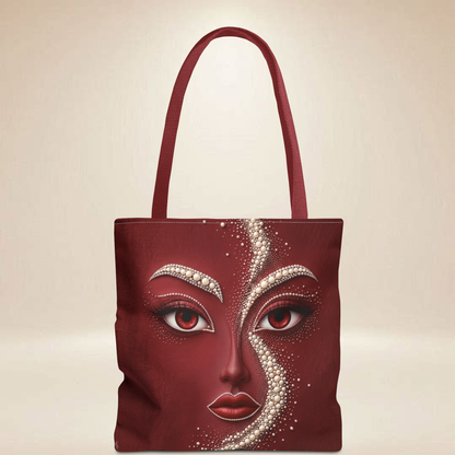Red Pearl Face Tote Bag | Double-Sided Celestial Rose Tote