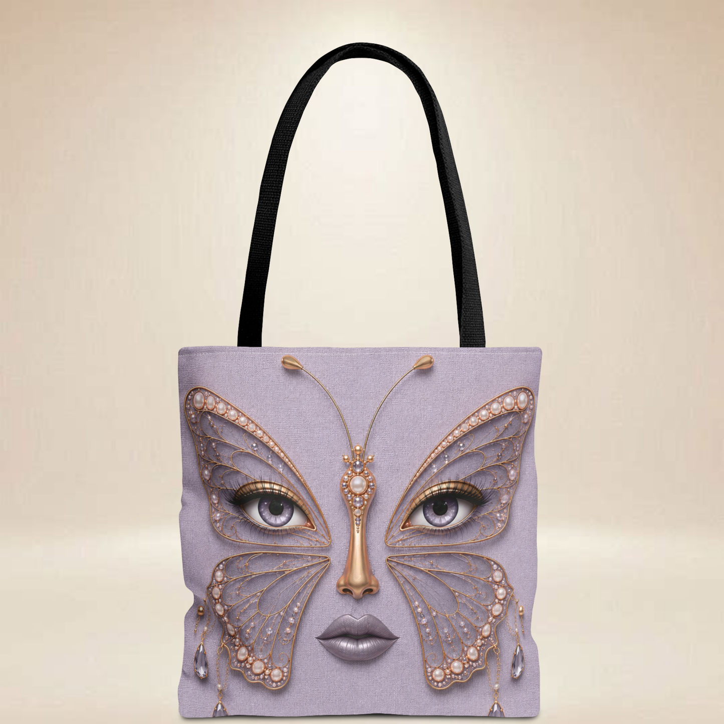Butterfly Face Tote Bag | Double-Sided Pearl Portrait Tote