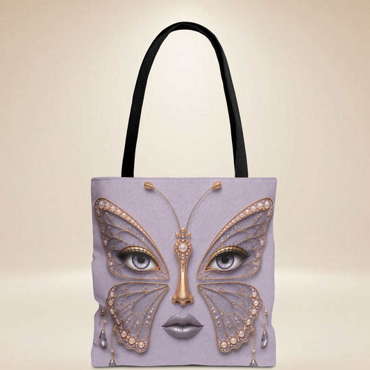 Butterfly Face Tote Bag | Double-Sided Pearl Portrait Tote