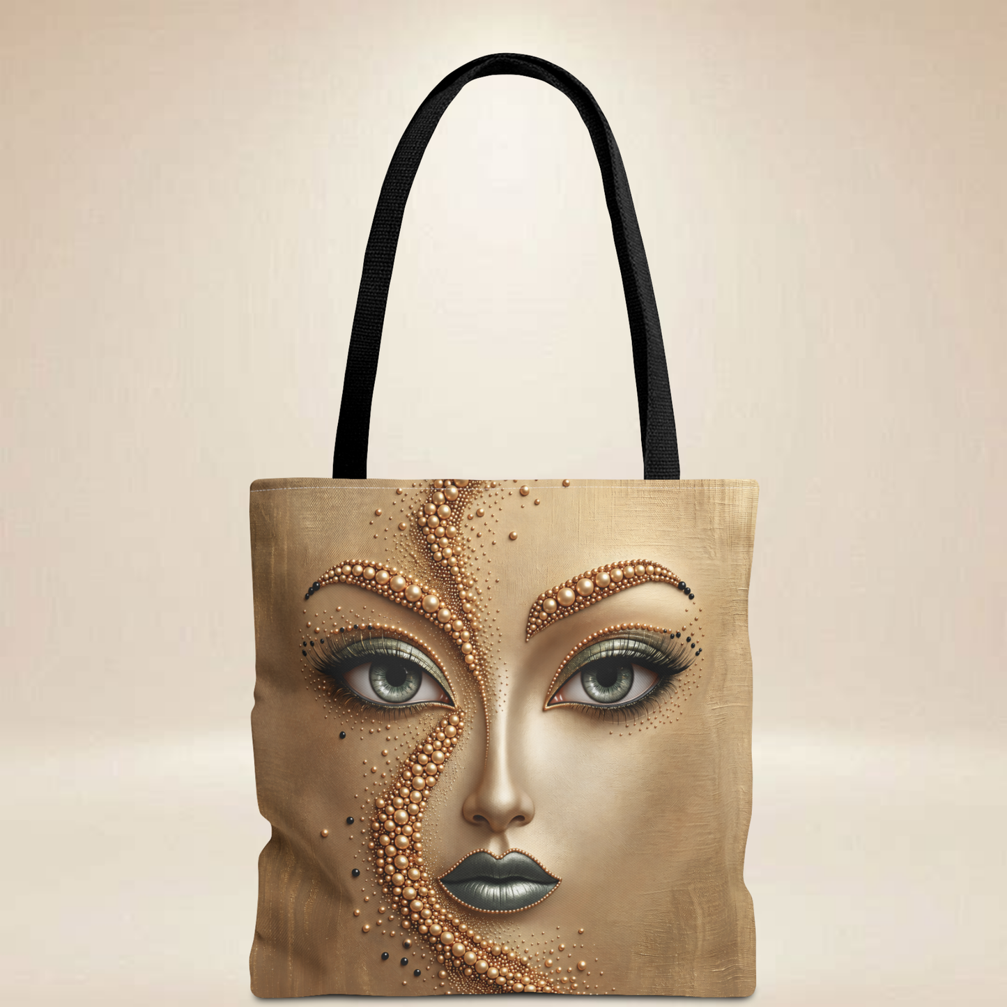 Muted Gold Face Pearl Tote Bag | Double-Sided Pearl Sun Moon Tote