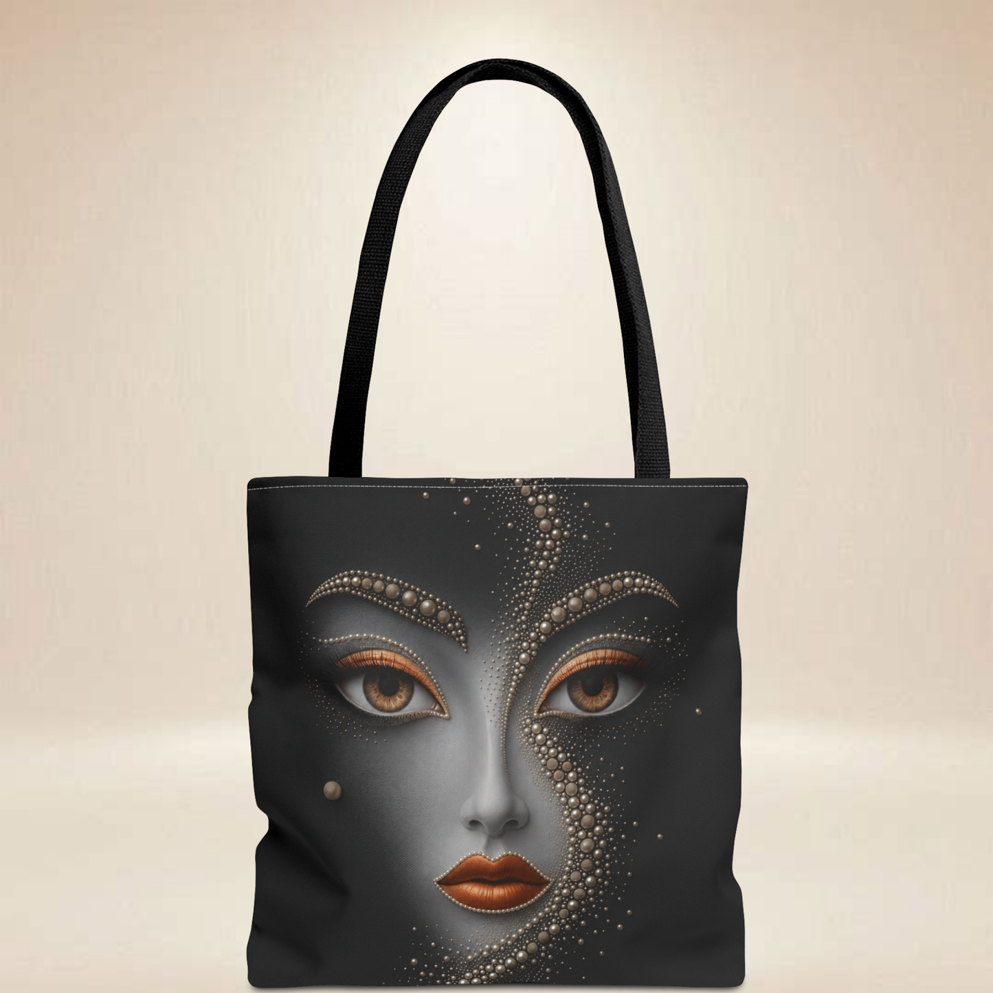 Black Pearl Face Tote Bag | Double-Sided Fashion Art Tote