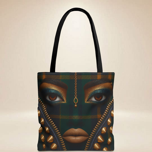 Plaid Face Tote Bag | Double-Sided Charm Design
