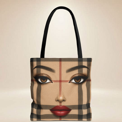 Plaid Face Print Tote Bag — Vintage Charm Keychain Design
