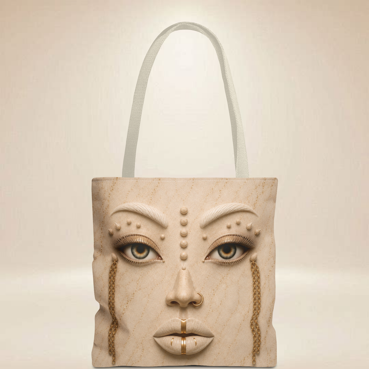 Ivory Face Tote Bag | Double-Sided Rock Art Tote