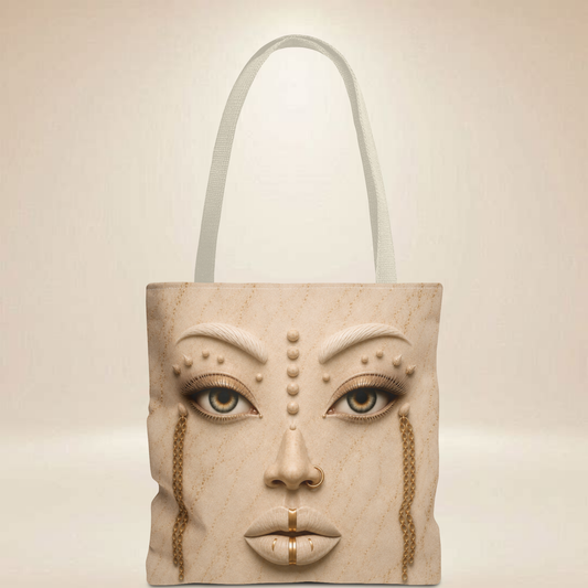 Ivory Face Tote Bag | Double-Sided Rock Art Tote