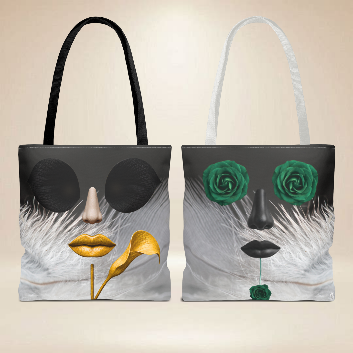 Rose & Calla Lily Face Tote Bag | Double-Sided Floral Art Tote