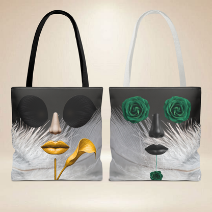 Rose & Calla Lily Face Tote Bag | Double-Sided Floral Art Tote