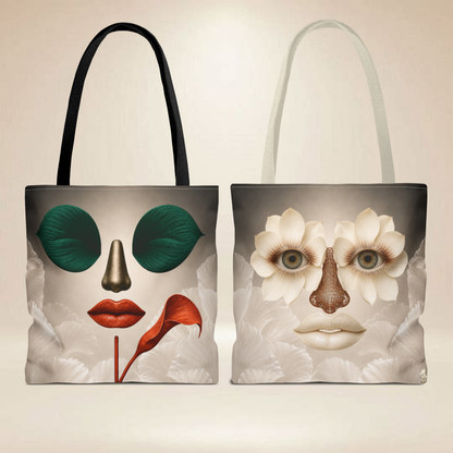 Abstract Face Tote Bag | Double-Sided Floral Art Tote