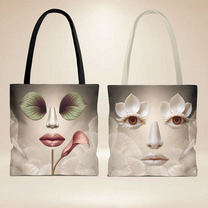 Botanical Face Tote Bag | Double-Sided Floral Art Tote