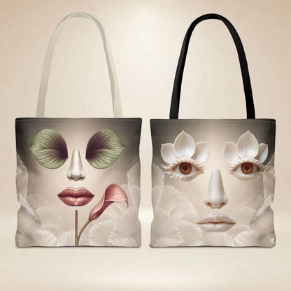 Botanical Face Tote Bag | Double-Sided Floral Art Tote