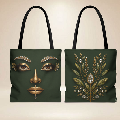 Emerald Face Tote Bag | Double-Sided Art Tote
