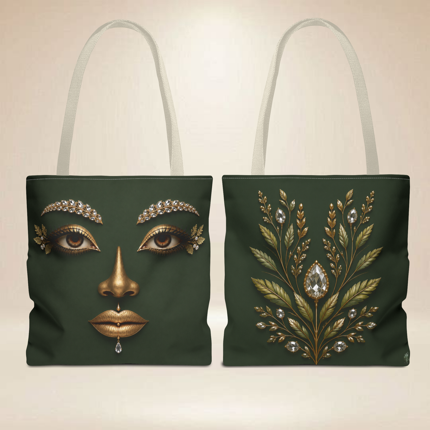 Emerald Face Tote Bag | Double-Sided Art Tote