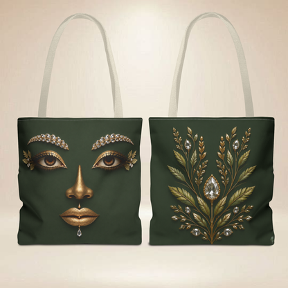 Emerald Face Tote Bag | Double-Sided Art Tote