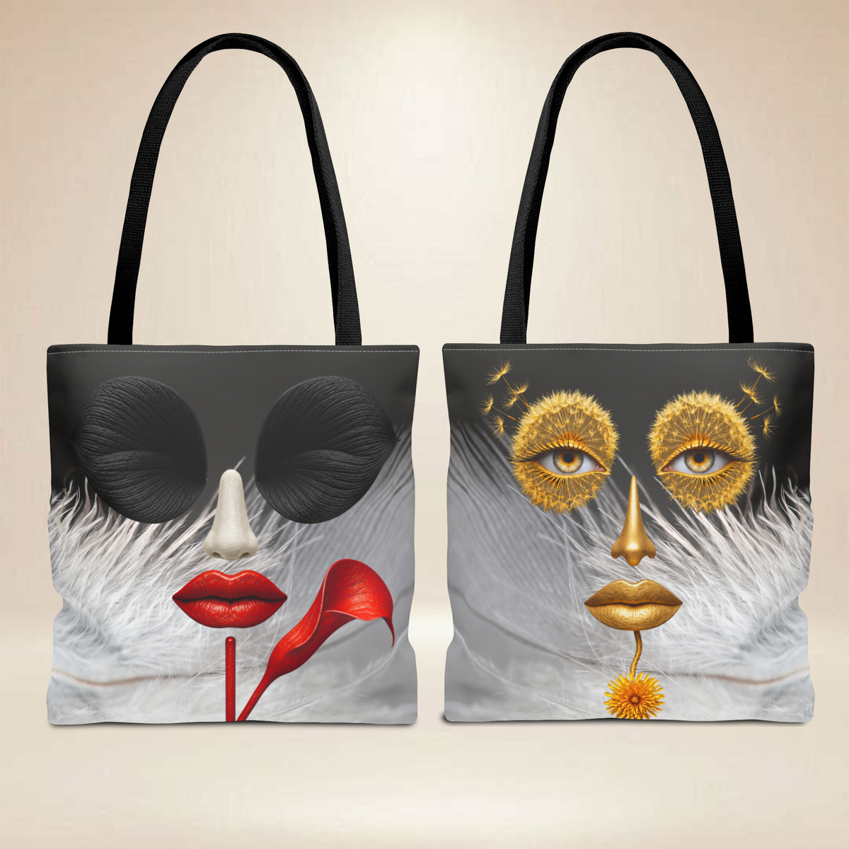 Calla Lily & Dandelion Face Tote Bag | Double-Sided Art Tote
