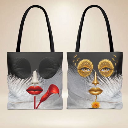 Calla Lily & Dandelion Face Tote Bag | Double-Sided Art Tote