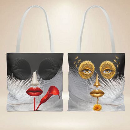 Calla Lily & Dandelion Face Tote Bag | Double-Sided Art Tote