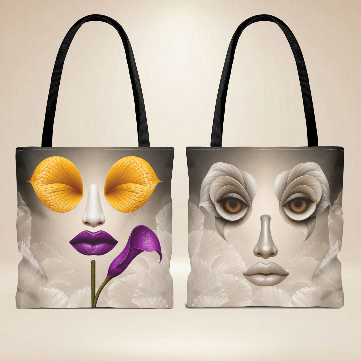 Calla Lily & Floral Face Tote Bag | Double-Sided Art Tote