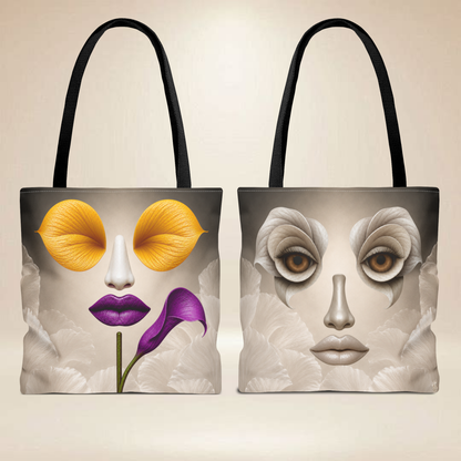 Calla Lily & Floral Face Tote Bag | Double-Sided Art Tote