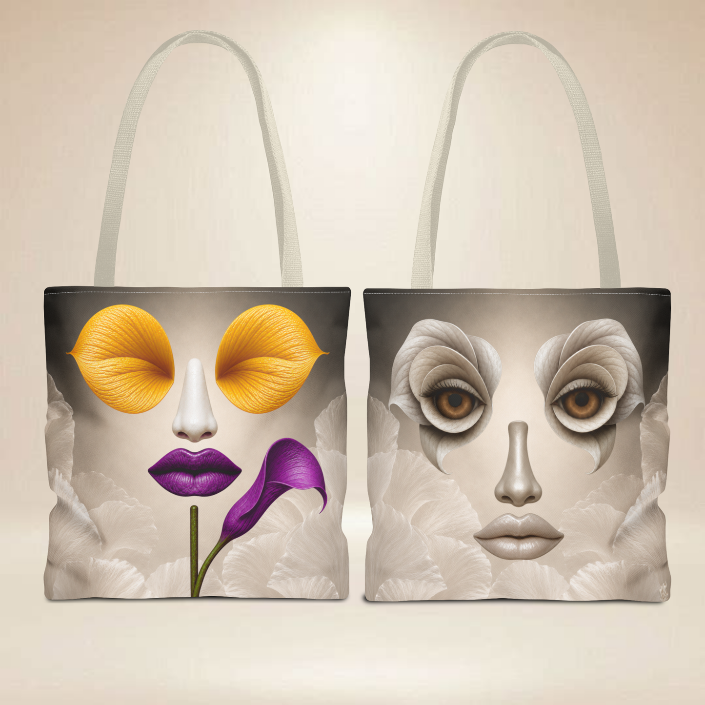 Calla Lily & Floral Face Tote Bag | Double-Sided Art Tote