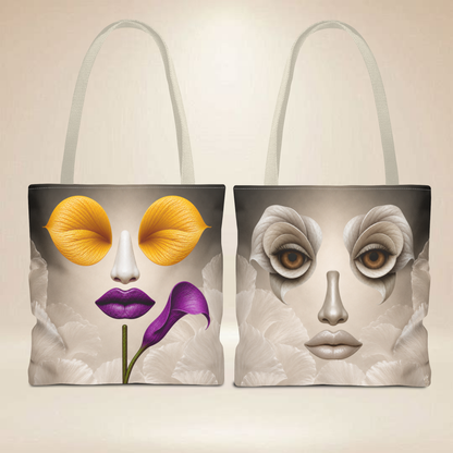 Calla Lily & Floral Face Tote Bag | Double-Sided Art Tote