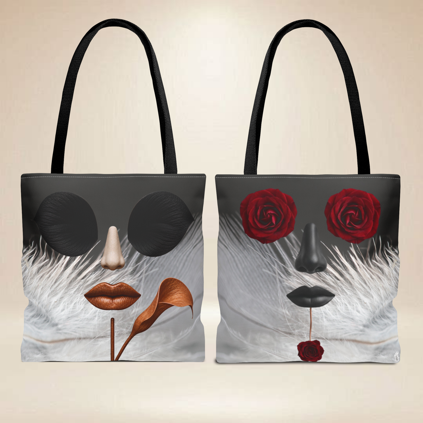 Rose & Calla Lily Face Tote Bag | Double-Sided Floral Art Tote